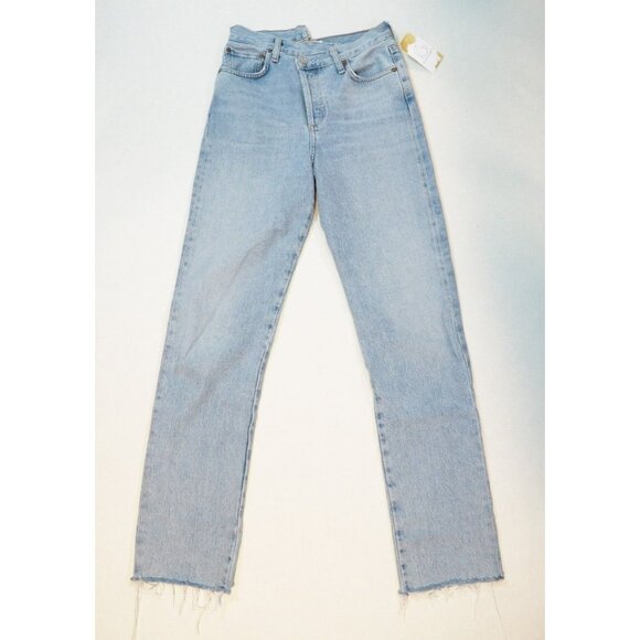 AGOLDE Blue Light Wash Denim Criss Cross Straight Leg Jeans, Size 24 - Picture 1 of 12